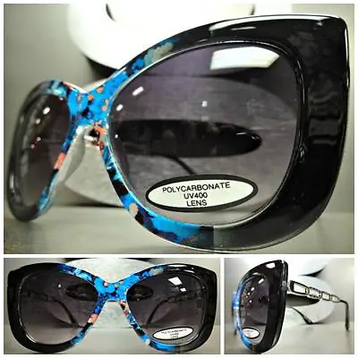 UNIQUE VINTAGE EXAGGERATED CAT EYE Style FLORAL SUN GLASSES Black & Silver Frame • $14.99