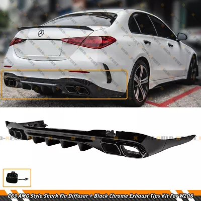 For 2022-24 C300 C43 Amg W206 C63 Style Rear Diffuser W/ Blk Chrome Exhaust Tips • $369.99