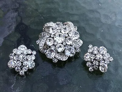 Vtg Eisenberg Heavy Sparkling Glass Rhinestone Pin Brooch & Matching Earrings • $145