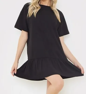 In The Style Black Peplum Hem Dropped Shoulder T-Shirt Dress Size 20 • £8