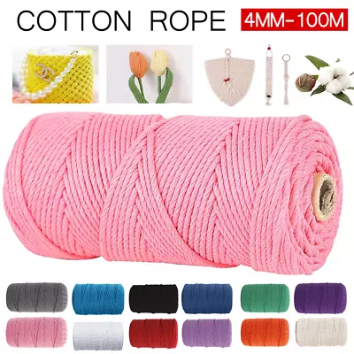 £7.99 • Buy 4mm 100M Natural Cotton Twisted Cord Craft Macrame Artisan Rope String Colors Uk
