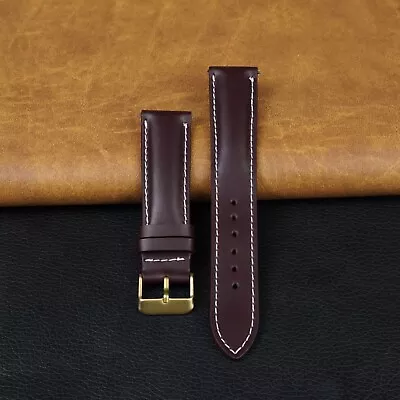 Burgundy Leather Watch Band Strap Quick Release Men Gold Buckle 18mm 20mm 22mm • $16.99