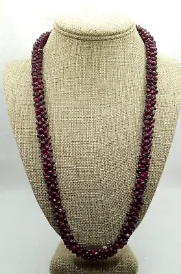 Antique Red Garnet Rope Necklace Woven Bead 26  Gemstone Cluster Bohemian • $23.50
