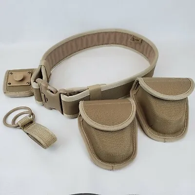 Galls Nylon Beige Duty Military Police Tactical Waist Belt Small W/ Cuff Pouches • $27.95