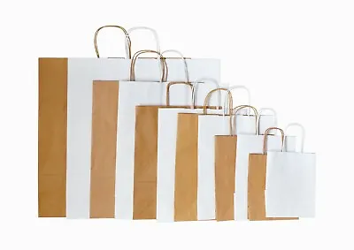 £500 • Buy Brown And White Paper Bags With Handles Party And Gift Carrier / Twist Handle