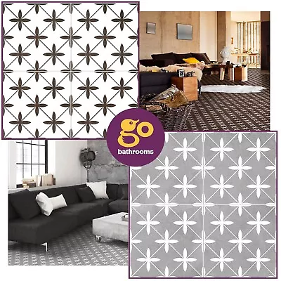 Monochrome Cross Patterned Tarlo Ceramic Wall Floor Tile 45x45cm | 3 Colours • £39.87