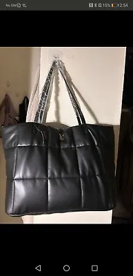 Victoria's Secret Quilted Tote Black Puffer Duffle Polyurethane Bag New W Tags • $20