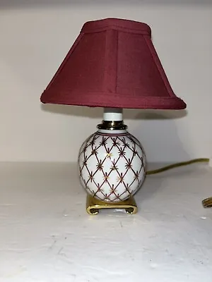 Red/White/Gold Porcelain Boudoir Table Lamp /Night Light With Red Shade 8.5” • $19.99