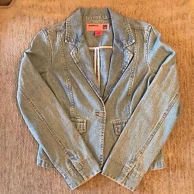 Mossimo MossIssue Women's Blue Striped Weathered Denim Jean Jacket Blazer Medium • $14.99