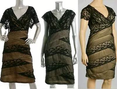 🛍$149 Marina Black Lace Embellish Tier Cocktail Little Black Dress ~ 14P M3020 • $69.98