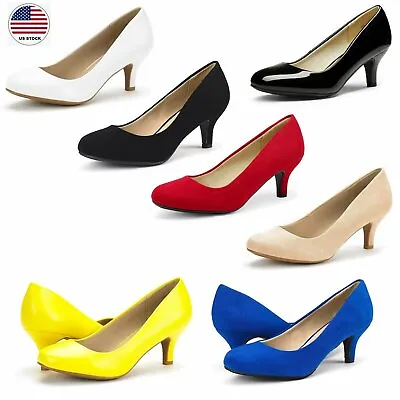 Womens Low Heel Pump Shoes Round Toe Slip On Wedding Party Dress Pump Shoes • $26.99