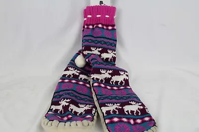 Cruisewear & Co Alaska Slipper Socks Boots Knitted One Size Pink Blue Moose NWT • $9.97