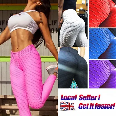 £13.99 • Buy Womens Yoga Gym Anti Cellulite Leggings Fitness Solid Butt Lift Elastic Pants UK