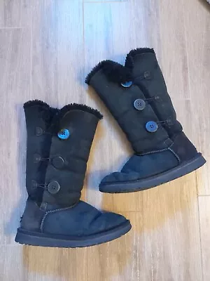 Ugg Bailey Button Triplet Triple Ii Black Suede Tall Boots Size Us 8 Women • £37.95