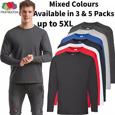 Fruit Of The Loom Mens Long Sleeve T Shirt 3 Or 5 Pack Lot 100% Cotton T-shirt • £37.99
