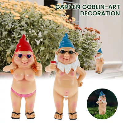 1 Pair Garden Gnomes Statue Nude Statuary Naughty Nudist Resin Crafts Decor .T • $24.99