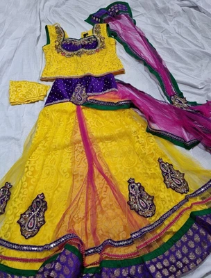$35 • Buy Indian Bollywood Dress Girl Lehenga Suit Skirt Top Yellow Purple Pink BNWOT