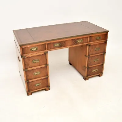 Antique Yew Wood Military Campaign Style Pedestal Desk • £1650