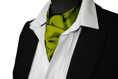 Shiny OLIVE Green Satin Ascot CRAVAT Neck Tie Scarf • £3.99