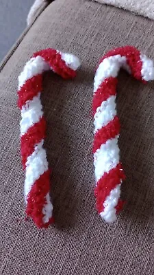 2 Hand Knitted Candy Canes • £3.50