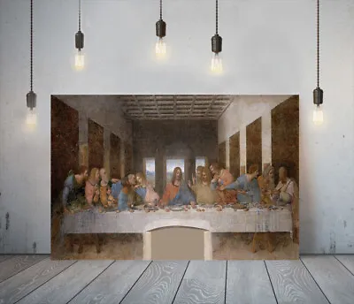 Da Vinci The Last Supper- Framed Canvas Wall Art Picture Paper Print- Brown Blue • £59.99