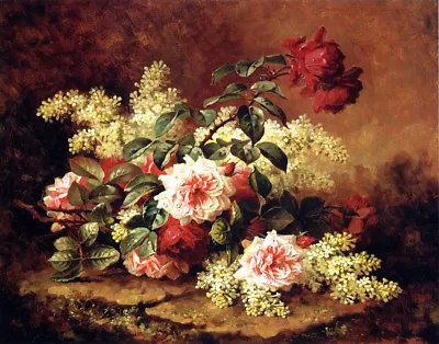 Paul De Longpre Roses And Mahogany Canvas Print 16 X 20 • $39.99