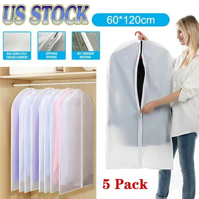 5pcs Clothes Coat Protect Garment Cover Bags Suit Storage Bags Zipper Dress NEW • $12.76