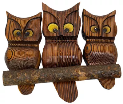 VTG Retro Witco Tiki 3 Owls Birds On Branch Hawaiian Mid Century Modern Rustic • $123.49