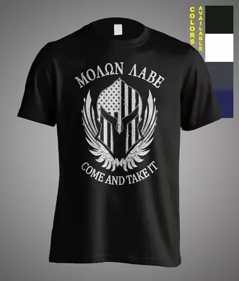 New Men's T-Shirt Spartan Helmet Molon Labe Come & Take It American Pride Flag • $21.95