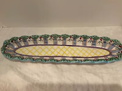 Vintage McKenzie Childs 17” X 4.5” Serving Dish Bowl Plate New Yellow Pink Flora • $72