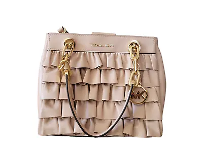 Michael Kors Cynthia Small Ruffled Leather Pink Satchel Bag 9.5  X 7.75  X 4.5  • $149.99