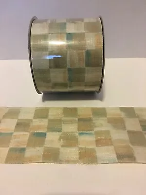 MacKenzie Childs Large Parchment Check Ribbon 4”x 5 Yards NEW • $38.99