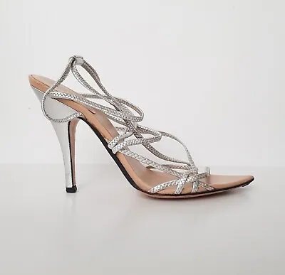 GUCCI Silver Metallic Leather Strappy Stiletto Heel Sandals UK3.5 • £99.99