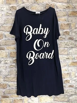 Want That Trend Navy Blue Baby On Board Longline Short Sleeve Tshirt Size 10 • £6.99