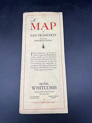 Vtg Map Of San Francisco Motoring Public Hotel Whitcomb Brochure • $19.99