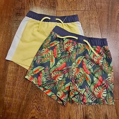 💛 Bnwt Baby Boy 2 Pc Palm Tree Swimming Shorts Trunks Age 18-24 Months Yellow • £5.99