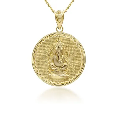 Solid Gold Or .925 Silver Lord Ganesha Hindu Coin Fortune Pendant Necklace • $279.99