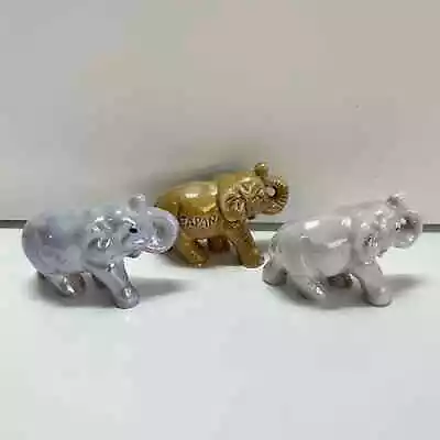 Lot Of 3 Vintage Luterware Miniature Elephant Figurine Silver Gray Brown Japan • $50