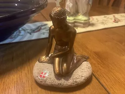 Vintage Brass Copenhagen Denmark Figurine Sculpture Mermaid On Rock 5” • $22