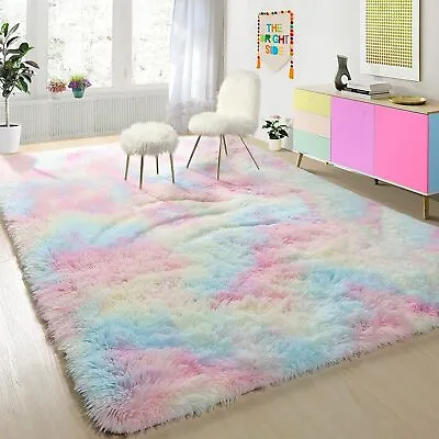 $75.04 • Buy Modern Fluffy Shag Rugs Rainbow Colorful Soft Area Rug For Girl Baby's Kids Room