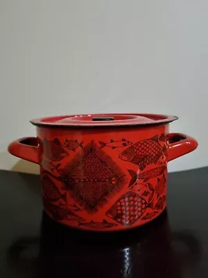 Vintage Finel Finland Enamel Saucepan Red Neptun Rare • $99