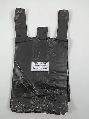 200 Qty. Black Plastic T-Shirt Retail Shopping Bags W/ Handles 8 X5 X16  Sm • $20.99