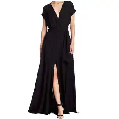 Meghan Los Angeles Women's Jasmine Faux Wrap Maxi Dress Black Size XXL Slit • $99.99