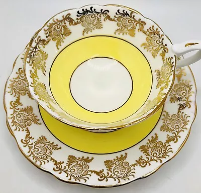 Vintage English Bone China Gold Gilt Yellow Cup & Saucer; Teacup • $20.99