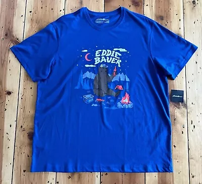 NWT Eddie Bauer Mens Size XL T-shirt Grizzly Bear Beer Short Sleeve Blue Tee • $17.89