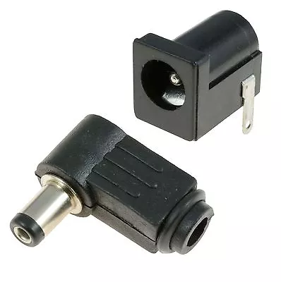 2.5mm X 5.5mm Male Right Angle Plug + Female Square Socket Jack DC Connector • £2.99