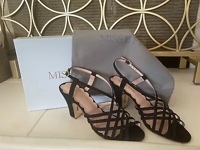 Miss L Fire New In Box Black Suede Strappy Retro Heels Adele Size 38 • $200