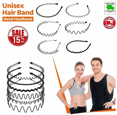 £1.95 • Buy Black Metal Sports Unisex Hairband Headband Wave Alice Style Hair Band Women Men