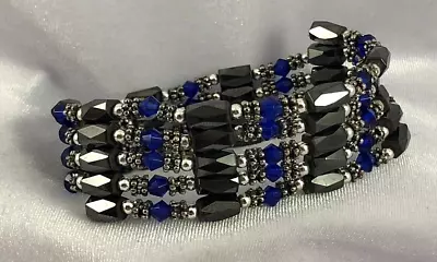 Magnetic Magnetite Wrap Bracelet Blue Glass Beads Silver Tone Spacers • $10