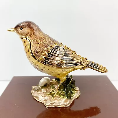 Vintage Bejeweled Brown Thrasher Bird Trinket Box Beach Enameled Magnetic Hinged • $21.84